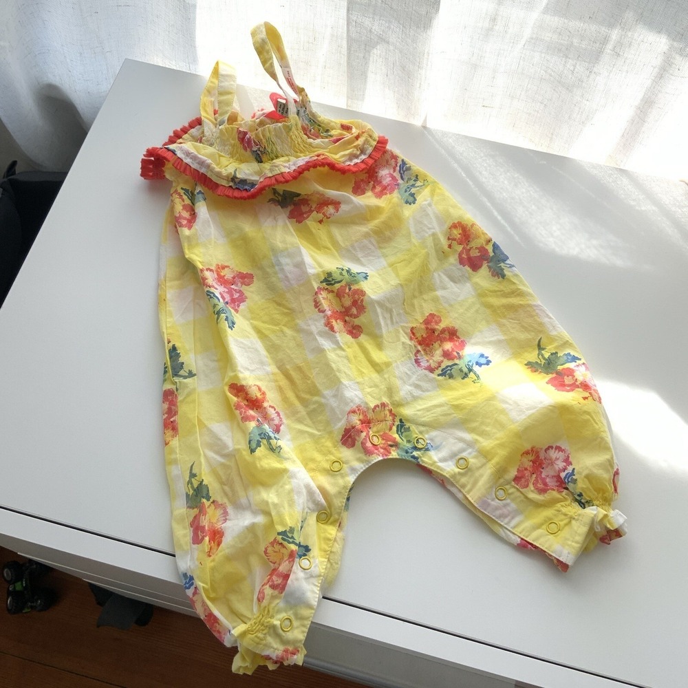 Joules Infant Girls Floral Tank Summer Romper Size‎ 0-3 Months Yellow Floral